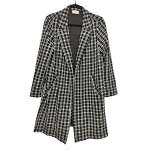 Melloday Women’s Plaid Longline Blazer Coat Jacket Black White Size M